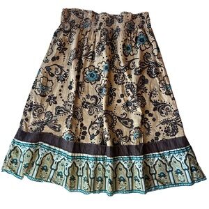 Y2K Boho Paisley Midi Skirt Teal Tan Floral Indie Cottagecore Old Navy S